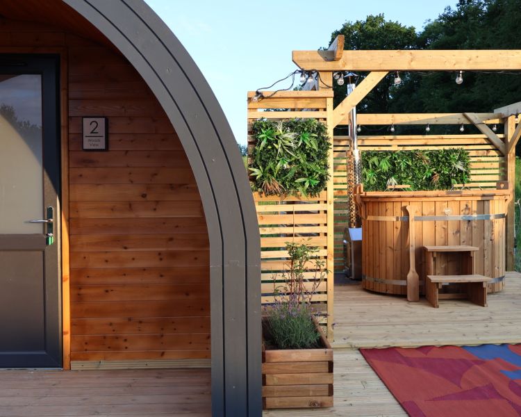 Glamping pod with hot tub