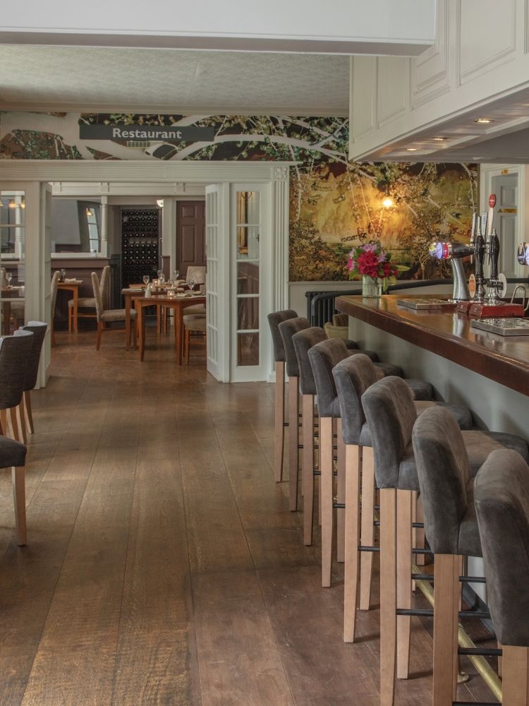 the indoor bar area into the restaurant at a hotel in ironbridge shropshire