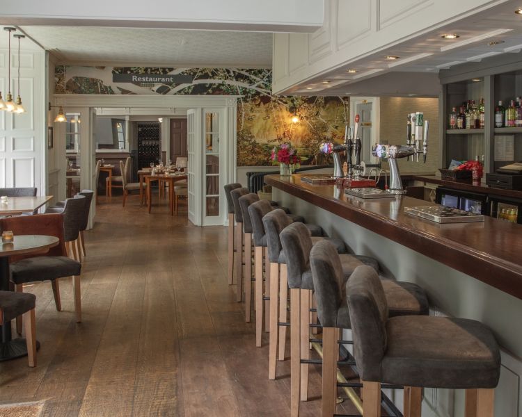the indoor bar area into the restaurant at a hotel in ironbridge shropshire