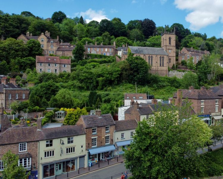 a view of the town of ironbridge in shropshire