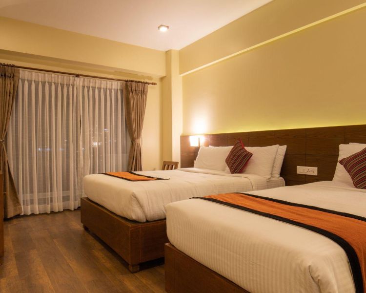Hotel room with twin beds