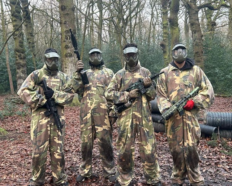 Group or men wearing combat jumpsuits