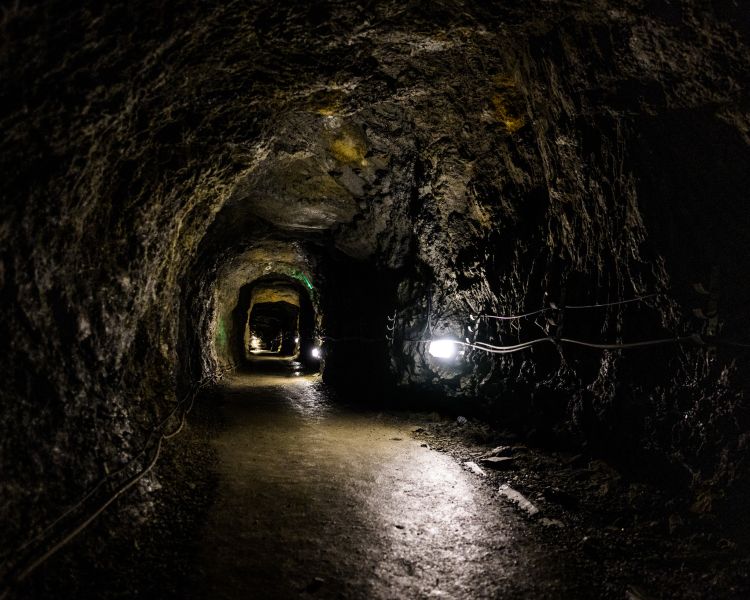 an underground tunnel seen on the zip world llechwedd deep mine tour