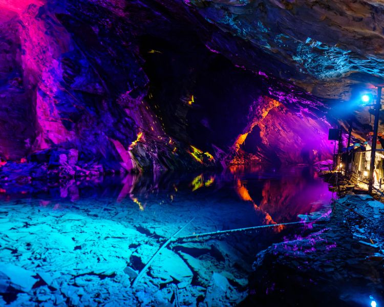 the underground lake seen on the zip world llechwedd deep mine tour
