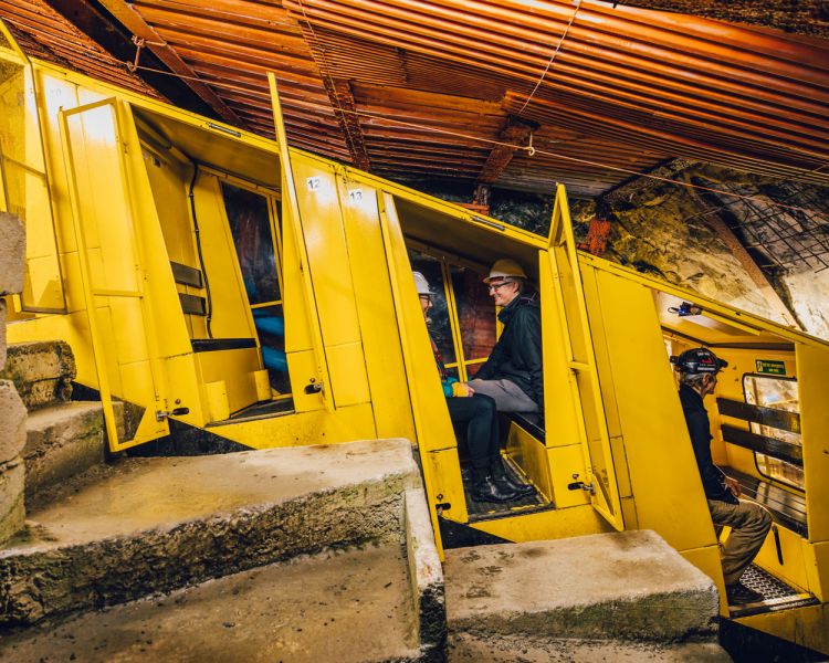 the yellow underground cable car at zip world llechwedd deep mine tour