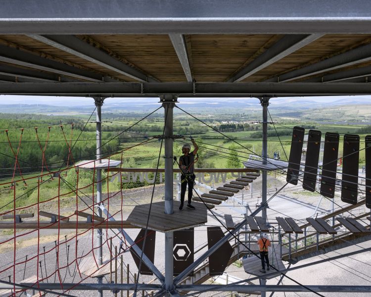 a view of the top storey of the zip world tower climber in south wales