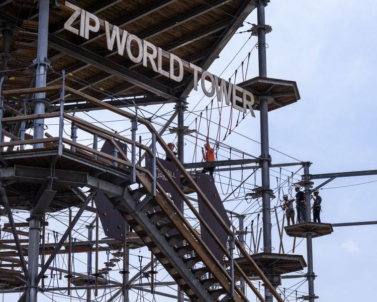 a view of the zip world tower climber in south wales