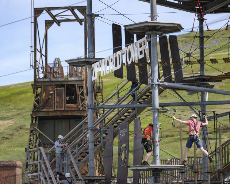 a view of the zip world tower climber course in south wales