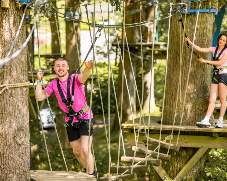 people on the zip world full trek manchester treetop obstacle course