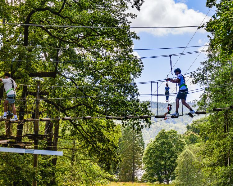 people on the zip world full trek manchester treetop obstacle course