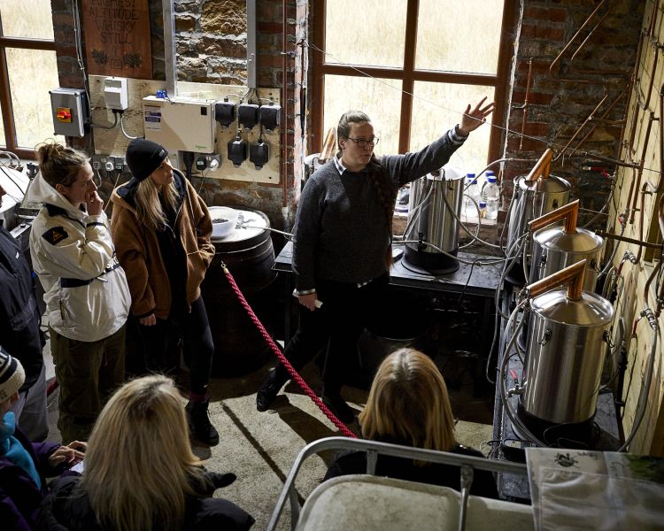 people on a distillery tour with forest distillery in cheshire