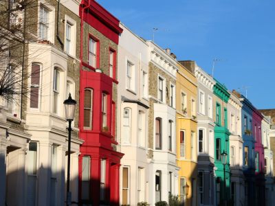 Coloured houses on Notting Hill walking tour