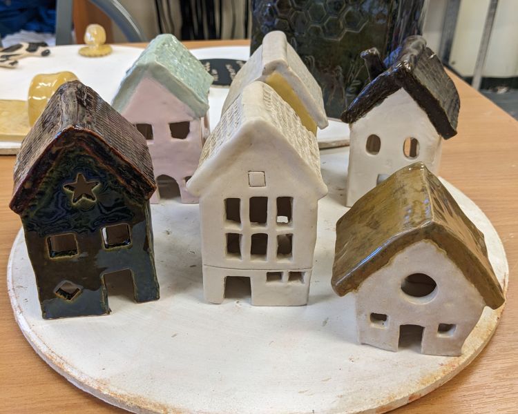 Glazed ceramic house ornaments