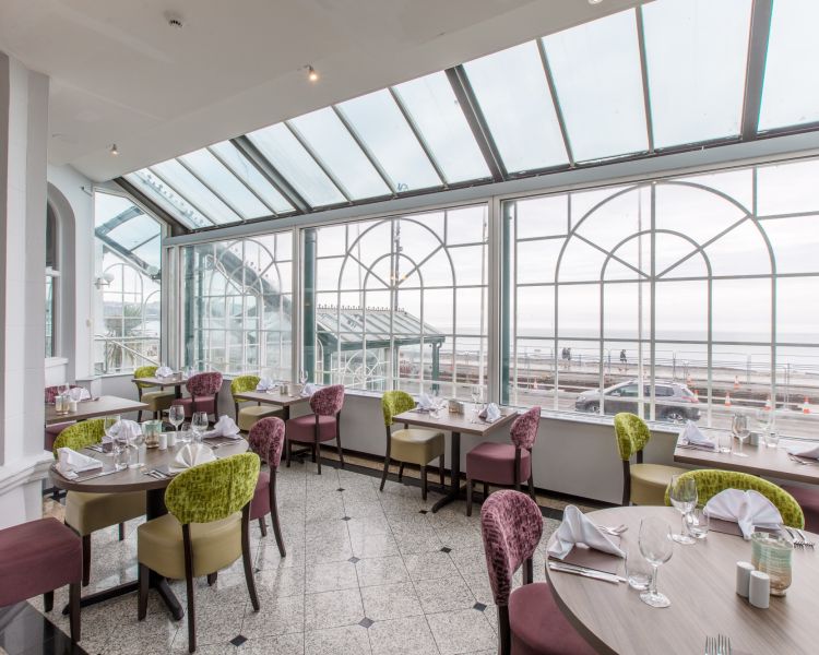 the restaurant overlooking the sea front at the empress hotel on then isle of man