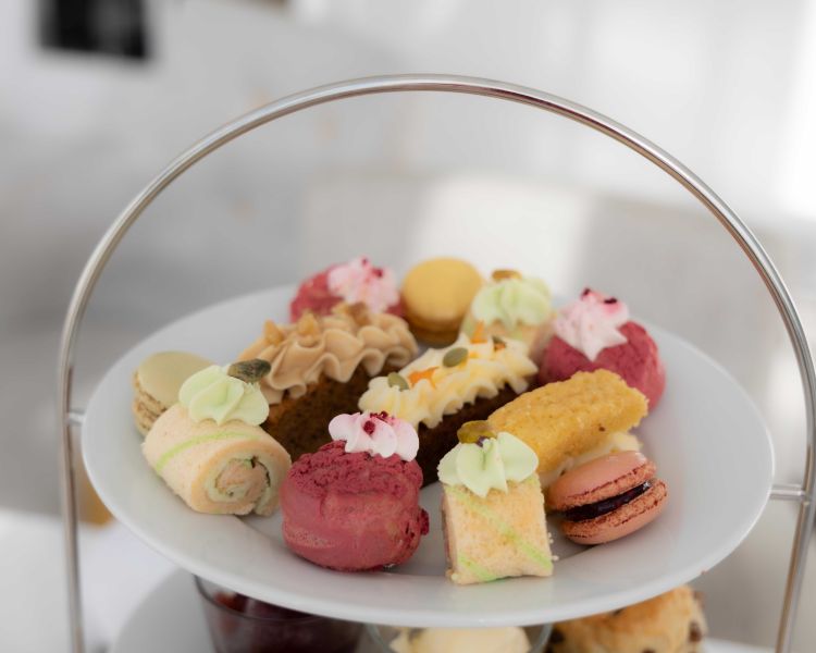 a close of the the cakes for an afternoon tea at a manor house hotel in hertfordshire