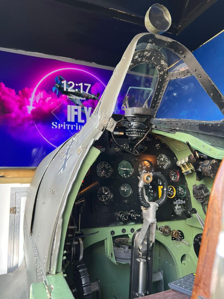 the cockpit of a spitfire flight simulator