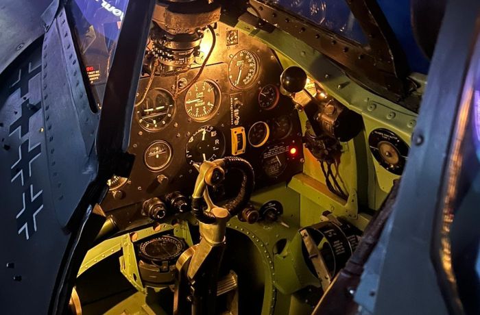 the cockpit of a spitfire flight simulator