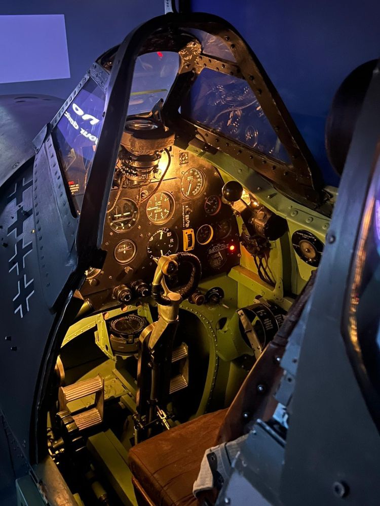 the cockpit of a spitfire flight simulator