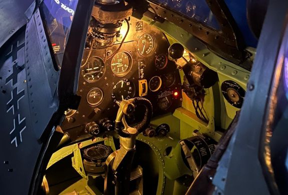 the cockpit of a spitfire flight simulator