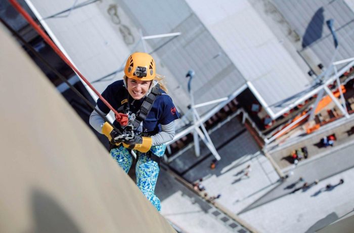 Lady abesiling down spinnaker tower