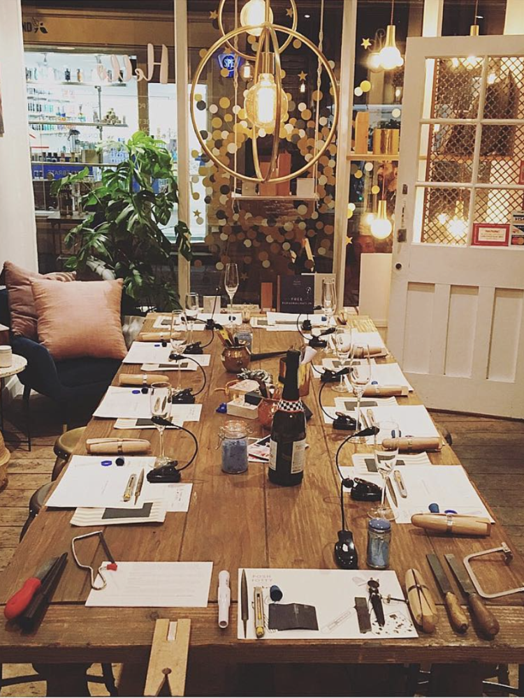 a jewellery workshop set up ready for a ring making experience