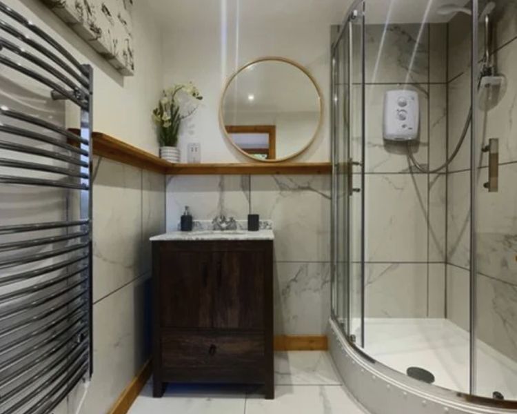 the bathroom with shower cubicle used for a glamping experience in cambridgeshire