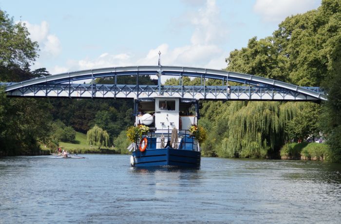 the sabrina river cruise boat sailing down the river severn on a sunny day
