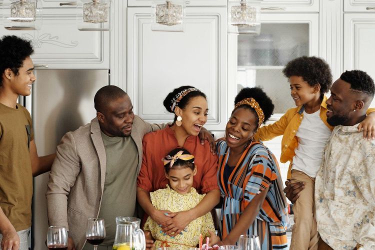 Family gathered in the kitchen for mothers day