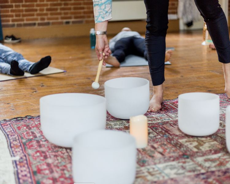a meditation session taking place at a mindfulness day retreat