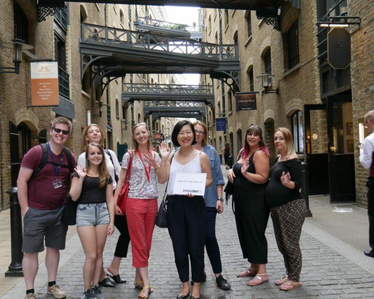 Tour group standing in a london street on a bridget jones film locations walking tour in london