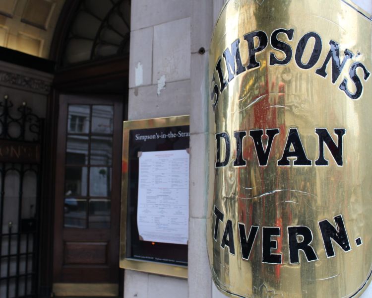 Entrance to simpsons tavern seen on a sherlock holmes walking tour in london