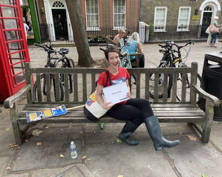 Woman sitting on bench on richmond seen on a ted lasso walking tour in london