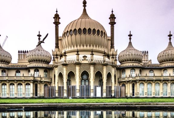 The brighton pavilion with its reflection in water
