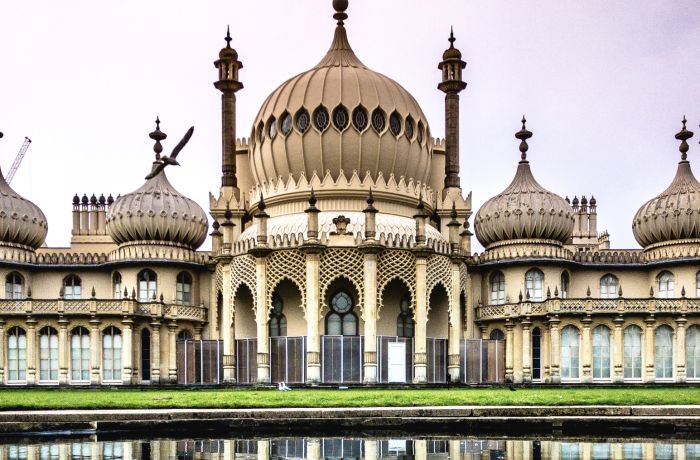 The brighton pavilion with its reflection in water