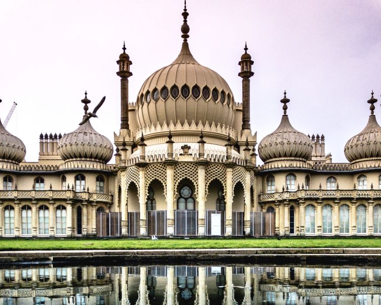 The brighton pavilion with its reflection in water