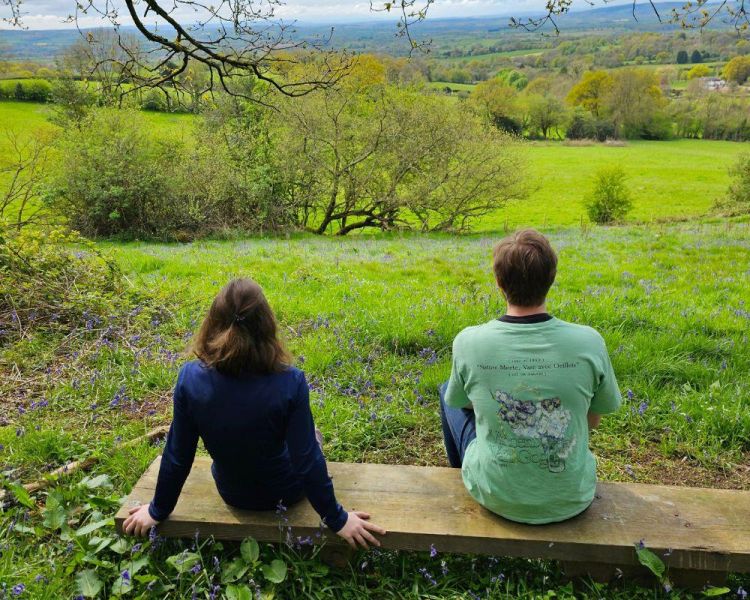 Couple sat outside