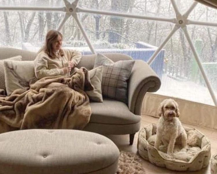Lady on sofa in tree dome