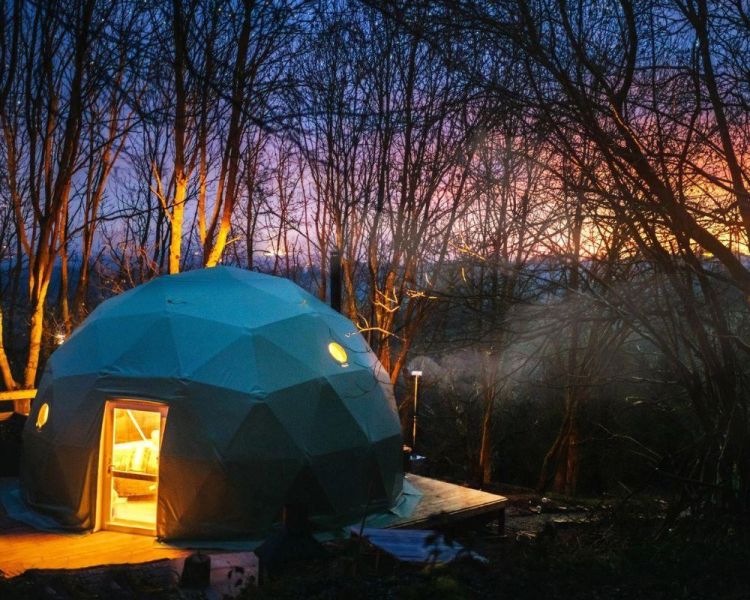 Sunsetting outside of tree dome