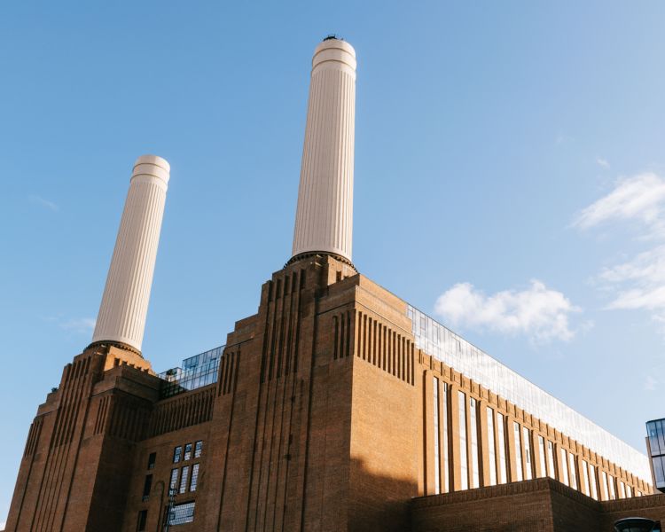view of the towers at battersea power station lift 109 in london