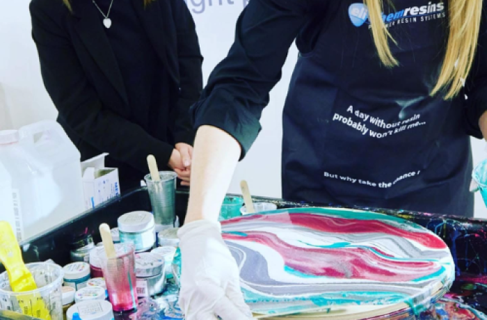 women at resin art workshop