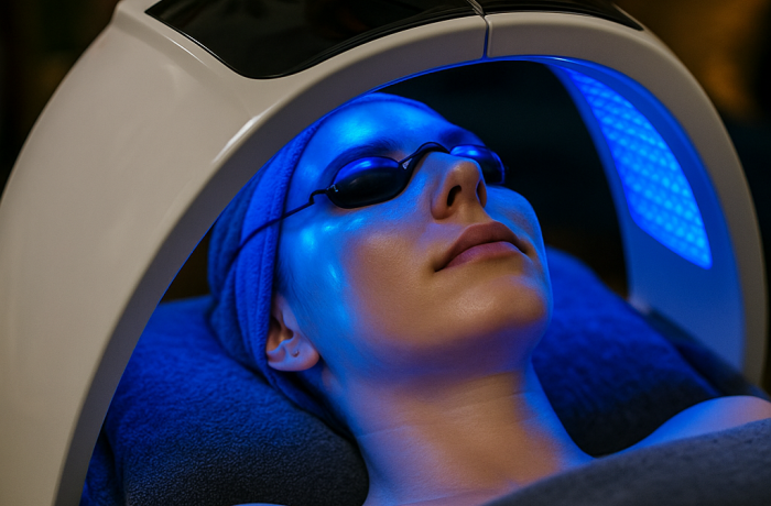 woman having led light therapy as part of a signature facial in london