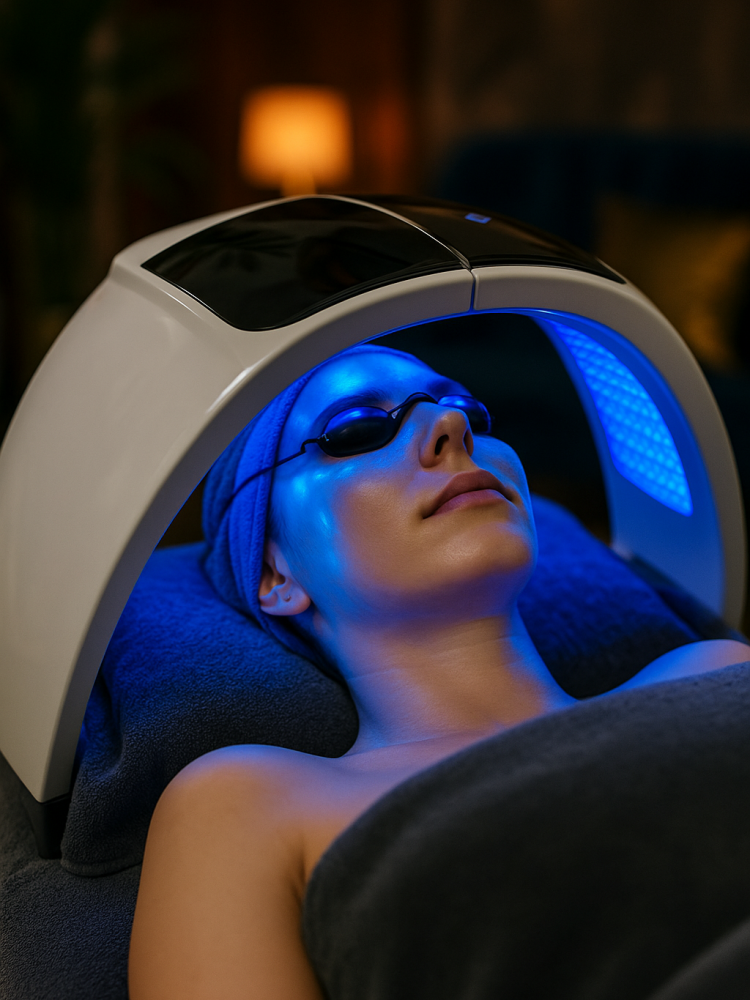 woman having led light therapy as part of a signature facial in london