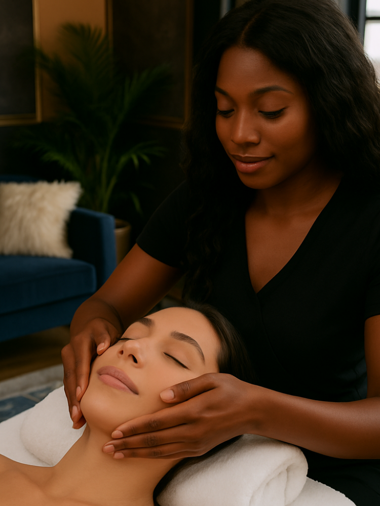 woman having a facial massage treatment as part of a facial experience in london