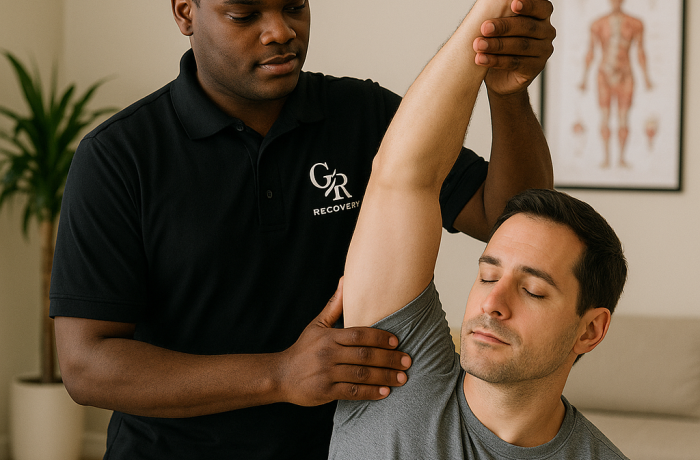 man having a muscle recovery arm massage