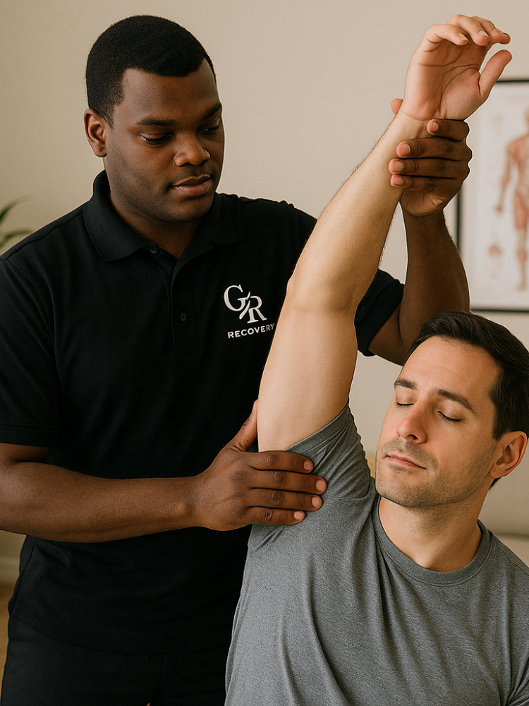man having a muscle recovery arm massage