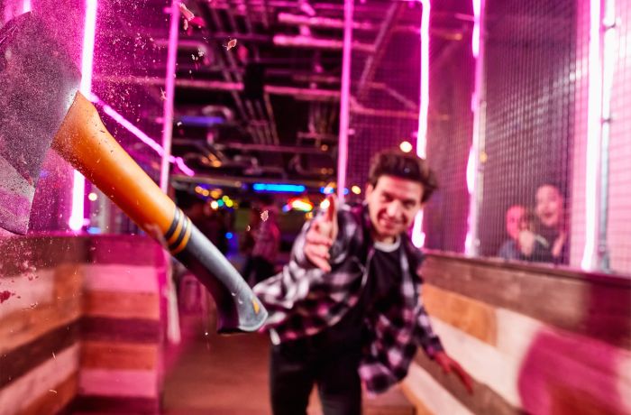 Axe throwing at boom battle bar