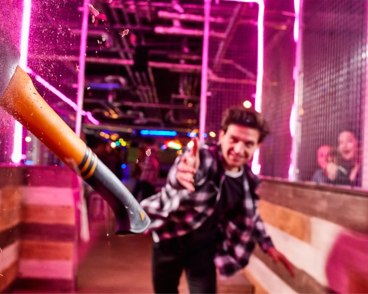 Axe throwing at boom battle bar