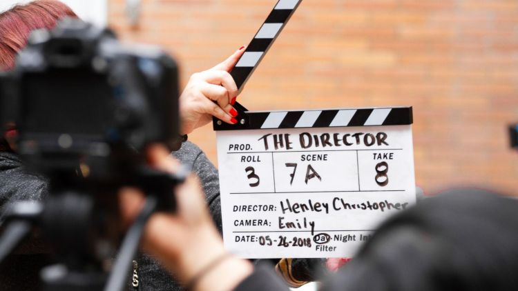 Clapperboard on set filming