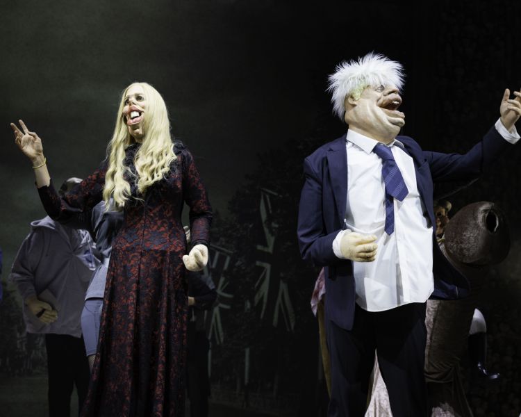 carrie and boris johnson in idiots assemble: the spitting image musical