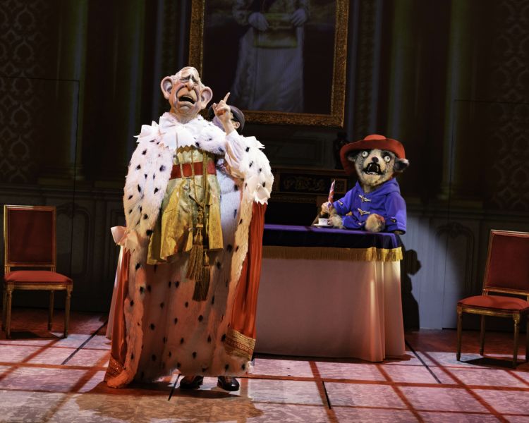 king charles and paddington in idiots assemble: the spitting image musical